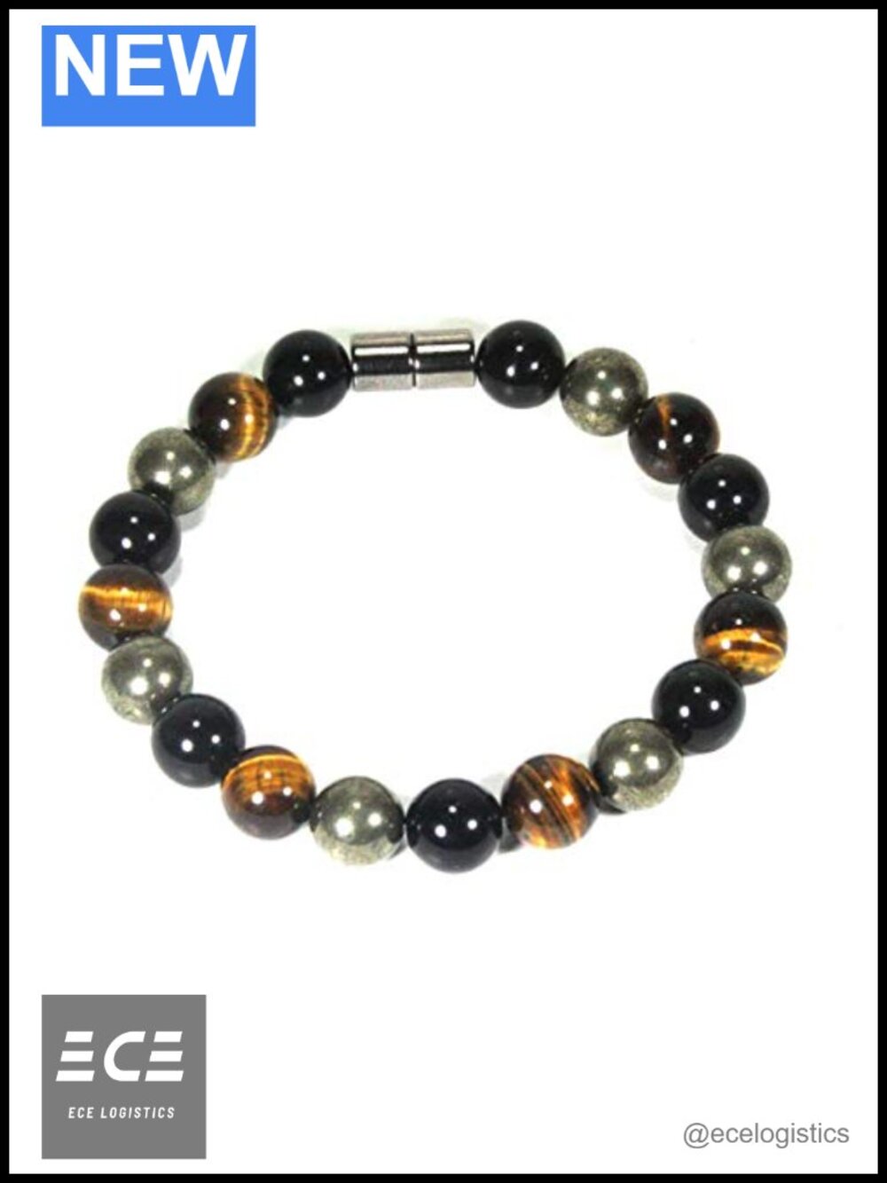 Triple Protection Bracelet Black Tourmaline Tiger Eye Pyrite Beaded Cuff 9 in